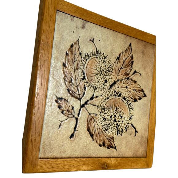 Ceramic Tile Trivet Wall Art Wooden Frame 9" Leaves Autumn Thanksgiving Decor - Picture 2 of 6